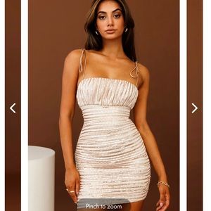 Brand New DISCO DOLL TIED SHOULDER SEQUIN MINI DRESS CHAMPAGNE